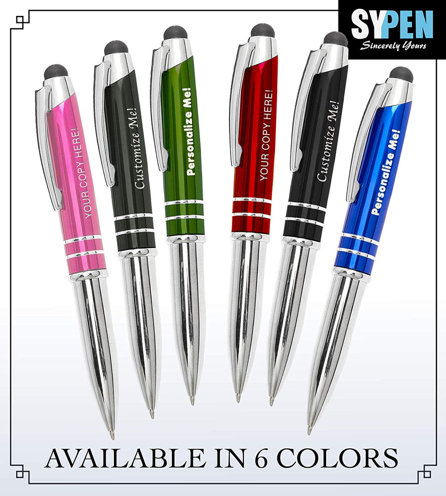 Custom Pen Stylus - Personalize and Customize Gifts and Branding with Free Laser Engraving - Multifunction Ballpoint Pen, Flashlight and Stylus for Tablets and Touchscreens – by SyPen