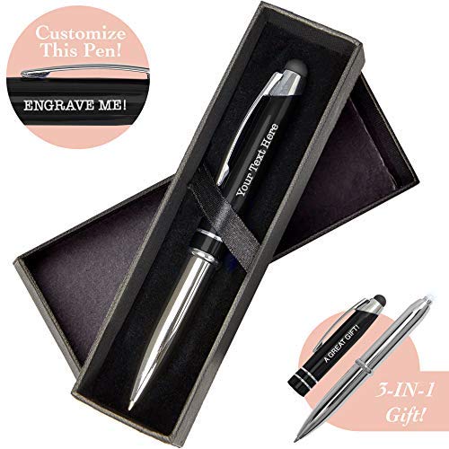 Custom Pen Stylus - Personalize and Customize Gifts and Branding with Free Laser Engraving - Multifunction Ballpoint Pen, Flashlight and Stylus for Tablets and Touchscreens – by SyPen