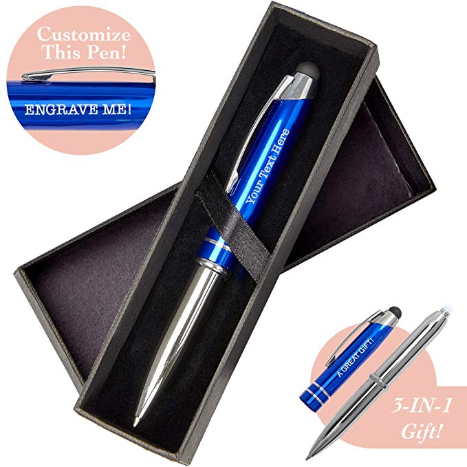 Custom Pen Stylus - Personalize and Customize Gifts and Branding with Free Laser Engraving - Multifunction Ballpoint Pen, Flashlight and Stylus for Tablets and Touchscreens – by SyPen