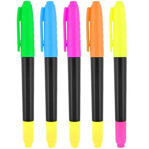 Double sided Highlighter, Comes in an array of bright colors, 5 Pack