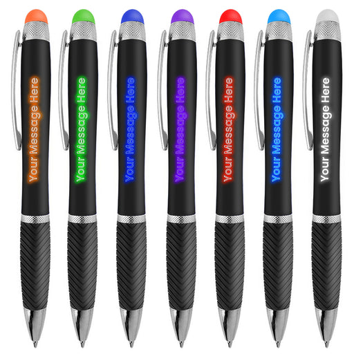 Personalized Pens-100 Pack Bulk-Free Laser Engraving - 3 In Ballpoint Pen, Stylus and Light Up Personalized Area - Custom Name, Logo or Gift Message, Assorted - By Sypen…