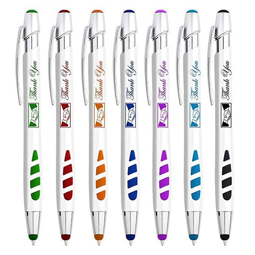 "Thank You" Greeting Gift Stylus Pens For TouchScreen Devices - 2 in 1 Multifunction Pen - Compatible With Tablets, iPads, iPhones 7 Pack