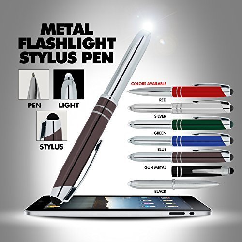 SyPen Stylus Pen for Touchscreen Devices, Tablets, iPads, iPhones, Multi-Function Capacitive Pen with LED Flashlight, Ballpoint Ink Pen, 3-in-1 Metal Pen, 6PK, Gunmetal