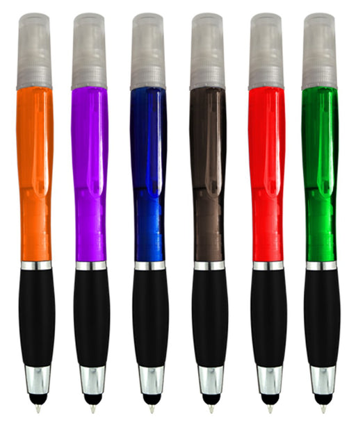 3 in 1 Pen Stylus for Touch Screen Devices, with Empty Refillable Spray Bottle 3 ml for Sanitizer, with Ballpoint Pen, 6 Pack