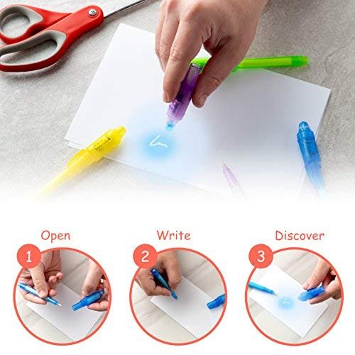 Invisable Ink Pen Marker Secret spy Message Writer with uv Light Fun Activity for Kids Party Favors Ideas Gifts and Stock Stuffers, (6 Pack) by SyPen