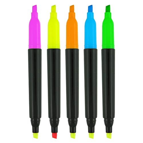 Double sided Highlighter, Comes in an array of bright colors, 5 Pack