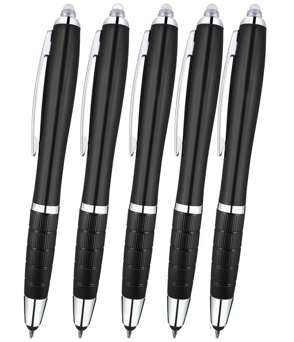 3-1 Twist Action Multi-Function, Ball point Black Ink Pen, Capacitive Stylus for Touchscreen Devices, LED Flashlight, Medical Pen Light,For Home,Work,Doctors, and Nurses By SyPen (Multi-Color 12-Pack)