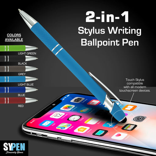 PERSONALIZED STYLUS PENS -85 PACK- CAPACTIVE STYLI PEN WITH BALLPOINT-SOFT RUBBERIZED PEN- SENSITIVE RUBBER TIP FOR YOUR PHONE- COMPATIBLE WITH MOST TOUCH SCREEN DEVICES-ENGRAVED WITH YOUR CUSTOM TEXT