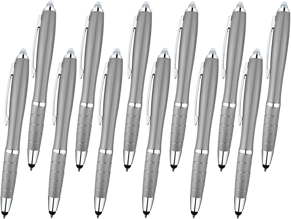 3-1 Twist Action Multi-Function, Ball point Black Ink Pen, Capacitive Stylus for Touchscreen Devices, LED Flashlight, Medical Pen Light,For Home,Work,Doctors, and Nurses By SyPen (Multi-Color 12-Pack)