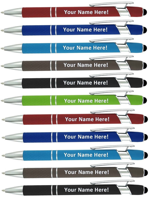 PERSONALIZED STYLUS PENS -85 PACK- CAPACTIVE STYLI PEN WITH BALLPOINT-SOFT RUBBERIZED PEN- SENSITIVE RUBBER TIP FOR YOUR PHONE- COMPATIBLE WITH MOST TOUCH SCREEN DEVICES-ENGRAVED WITH YOUR CUSTOM TEXT