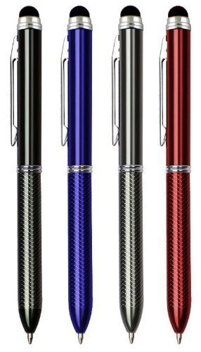 SyPen Stylus + Ballpoint Pen, 2-Color Ink(Black,Blue) Assorted Ink Ball Pens Multi-Color and Stylus for Universal Touchscreen Devices, Red,Gunmetal, Black, and Blue (4 Pack)