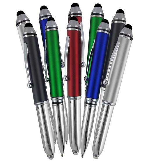 SyPen Stylus Pen for Touchscreen Devices, Tablets, iPads, iPhones, Multi-Function Capacitive Pen with LED Flashlight, Ballpoint Ink Pen, 3-in-1 Pen, Multi, 10PK