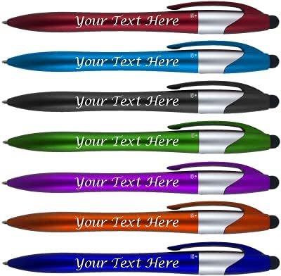Personalized With Custom Logo or Text Pens-Pack of 400- for Marketing, Parties, and Events, Each Pen is a 3 Color Ink Ballpoint Pen (Black, Blue, Red) + Stylus for Touchscreen Devices, Red Pens