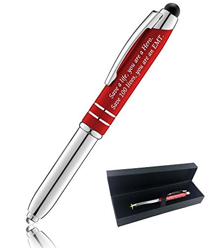 "EMT" Gift Pen for Your Friend Coworker Wife Husband Dad or Mom, 3 in1 Stylus+Metal Ballpoint Pen+LED Flashlight-Compatible With Most Phones and Touch Screen Devices, Black