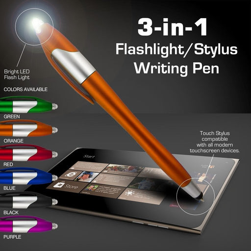 Stylus Pen, 3-1 Multi-Function, Ball Point Black Ink Pen, Capacitive Stylus for Touchscreen Devices, LED Flashlight, Medical Pen Light,for Home,Work,Doctors, and Nurses (6 Pack, Multi-Color)