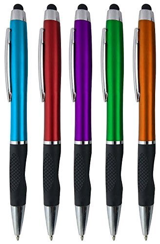 Stylus Pens -Capactive Styli pen with Ballpoint"Blue ink" Writing- Sensitive rubber tip for Your Phone- Samsung Galaxy & most touch screen Devices-Assorted Colors-pen and stylus combo 12 Pack