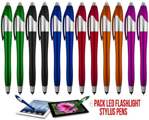 Stylus Pen, 3-1 Multi-Function, Ball Point Black Ink Pen, Capacitive Stylus for Touchscreen Devices, LED Flashlight, Medical Pen Light,for Home,Work,Doctors, and Nurses (6 Pack, Multi-Color)