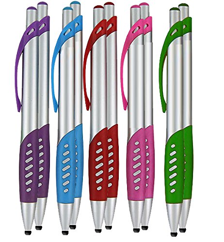 Stylus Pen, 2 in 1 Capacitive Stylus & Ballpoint Ink Pens Click Stylus Pens Comfort Grip for Universal Touchscreen Devices, Tablets,iPad, iPhone 6,6 Plus, iPod, Android, Samsung Galaxy(Silver 10 Pack Combo)