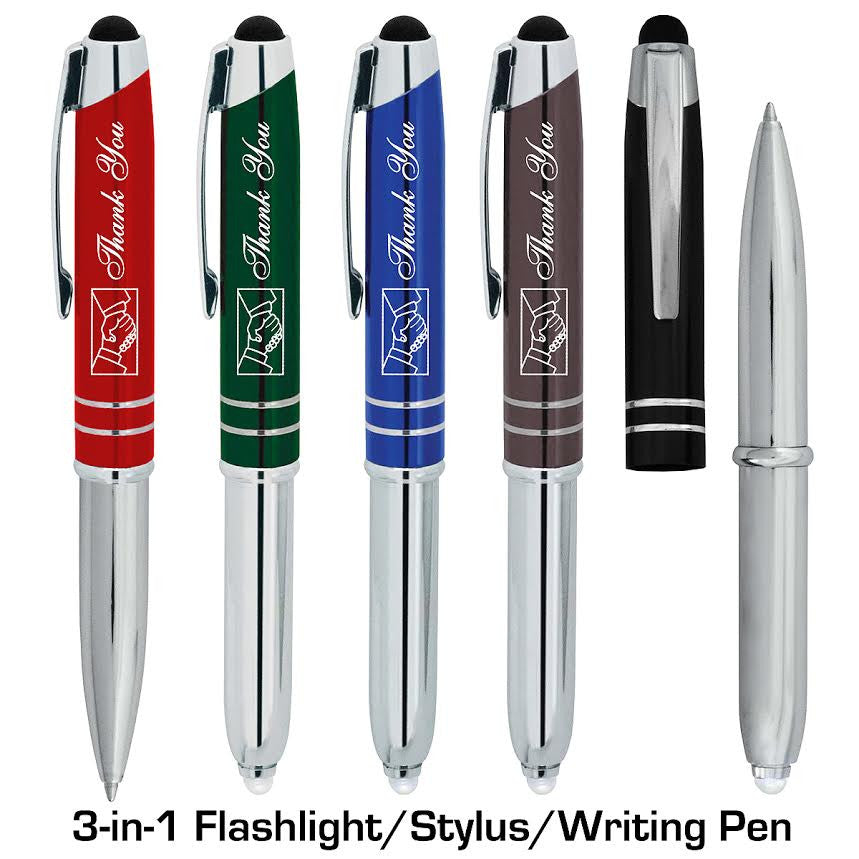 Stylus "Thank You" Gift Pen For Touch Screen Devices - 3 in 1 - Stylus-Compatible With Tablets, iPads, iPhones - Retractable Metal Ballpoint Pen - LED Flashlight -1 Pen, Choice of Color Options - By SyPen