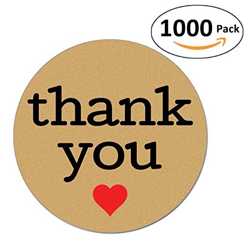 Thank You 1" Inch Roll Round adhesive Sticker Labels with Red Love Hearts, Natural Paper Kraft, 2000 Stickers …