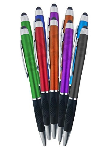 SyPen 2-1Twist Action Stylish Metallic Capacitive Stylus with Comfort Grip Ball Point Black Ink Pen for Touchscreen Devices, iPhone, Ipad, Android Tablets (5-Pack)