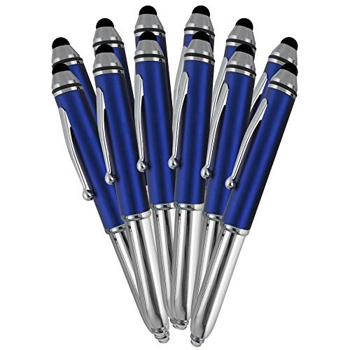 SyPen Stylus Pen for Touchscreen Devices, Tablets, iPads, iPhones, Multi-Function Capacitive Pen with LED Flashlight, Ballpoint Ink Pen, 3-in-1 Pen, Multi, 10PK