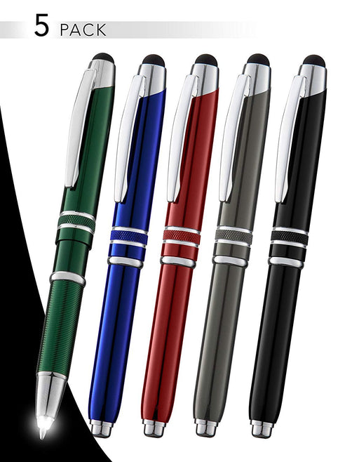 3-in-1 Multi-Function Metal Pen Stylus Capacitive Pen for Touchscreen Devices Tablets,iPads,iPhones,with LED Night Writer Dark Writing Flashlight,Ballpoint Pen (10 Pack,Red+Black+Blue+Green+Gunmetal)
