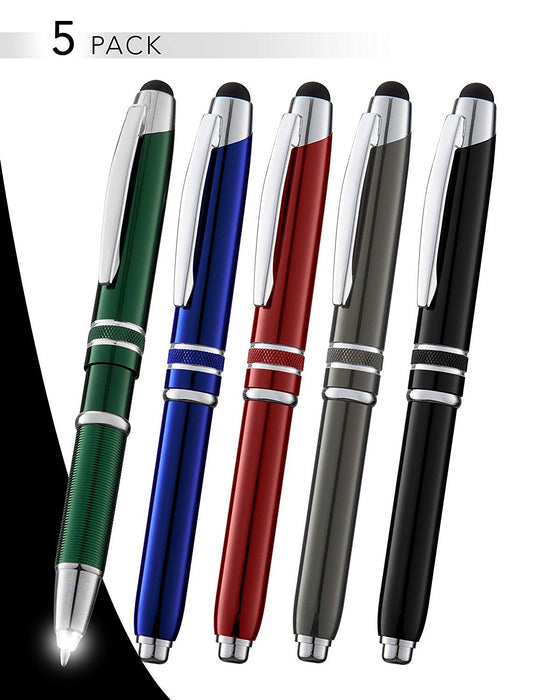 3-in-1 Multi-Function Metal Pen Stylus Capacitive Pen for Touchscreen Devices Tablets,iPads,iPhones,with LED Night Writer Dark Writing Flashlight,Ballpoint Pen (10 Pack,Red+Black+Blue+Green+Gunmetal)
