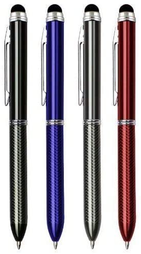 SyPen Stylus + Ballpoint Pen, 2-Color Ink(Black,Blue) Assorted Ink Ball Pens Multi-Color and Stylus for Universal Touchscreen Devices, Red,Gunmetal, Black, and Blue (4 Pack)