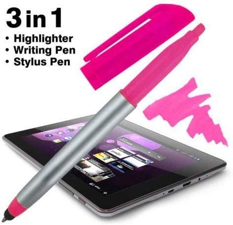 Stylus Ballpoint Pen with Highlighter Tips, 3 in 1 Combo Stylus for  Touchscreens, Highlighter and Writing Pen, Bright Highlighter Colors, Black