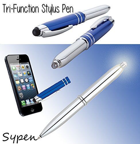 SyPen Stylus Pen for Touchscreen Devices, Tablets, iPads, iPhones, Multi-Function Capacitive Pen with LED Flashlight, Ballpoint Ink Pen, 3-in-1 Metal Pen, 6PK, Gunmetal