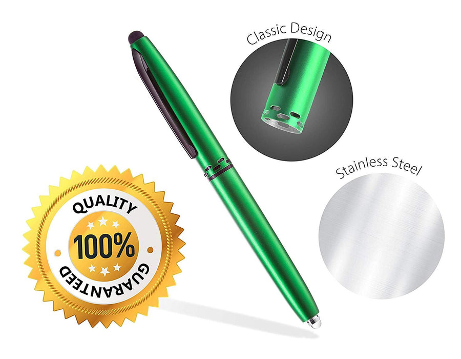 Stylus Pen- Capacitive Stylus, 3-in-1 Metal Pen, Multi-Function,Ballpoint Ink Pen,with LED Flashlight, for Touchscreen Devices, Tablets, iPads, iPhones, 5PK