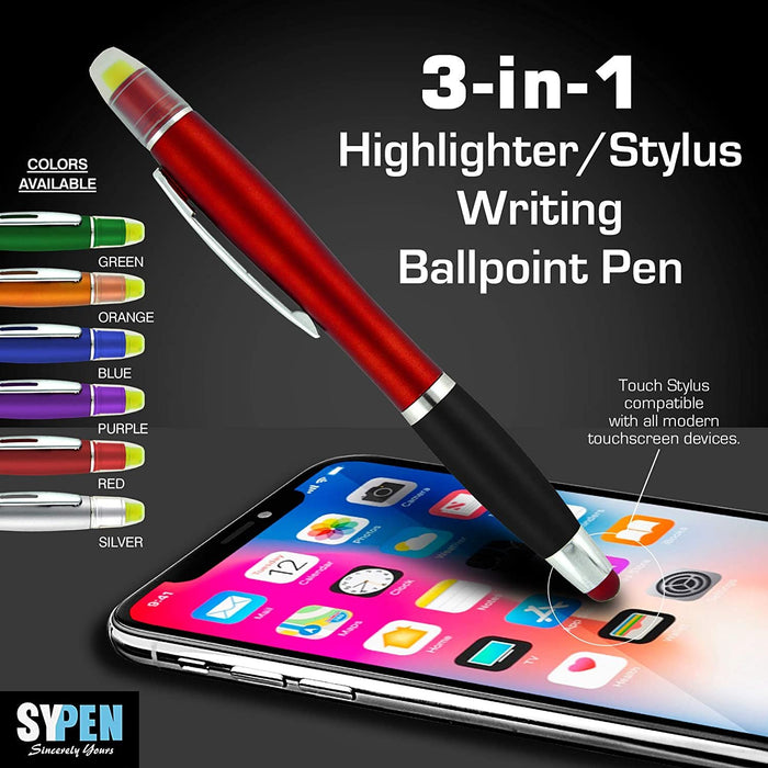 Bible Highlighter With Pen And Stylus For Touchscreens, 3 In 1 Combo, Multi-Color Highlighters, No Bleed, All Black Ballpoint Ink, Wax Gel Highlighters, Pack Of 12