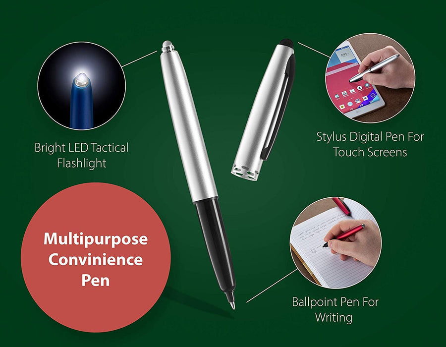 Stylus Pen- Capacitive Stylus, 3-in-1 Metal Pen, Multi-Function,Ballpoint Ink Pen,with LED Flashlight, for Touchscreen Devices, Tablets, iPads, iPhones, 5PK