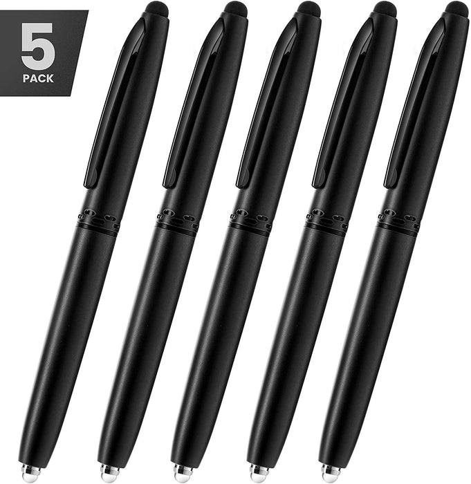 Stylus Pen- Capacitive Stylus, 3-in-1 Metal Pen, Multi-Function,Ballpoint Ink Pen,with LED Flashlight, for Touchscreen Devices, Tablets, iPads, iPhones, 5PK