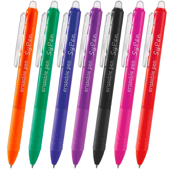 Erasable Gel Pens, Fine Point, Retractable Clicker Pens, Assorted Colors- 7 Pack