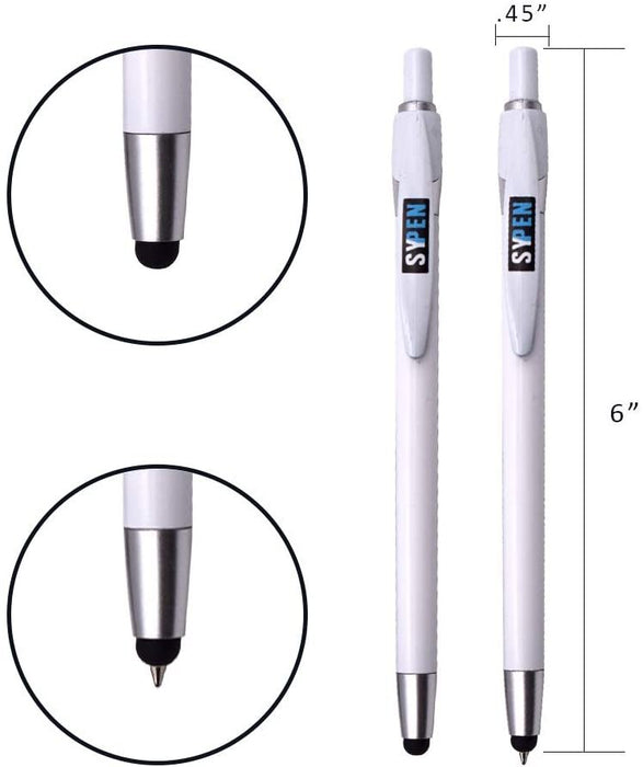 2 in 1 Stylus for Touch Screens Pens with Ballpoint Pens, White- Choose Pack Size