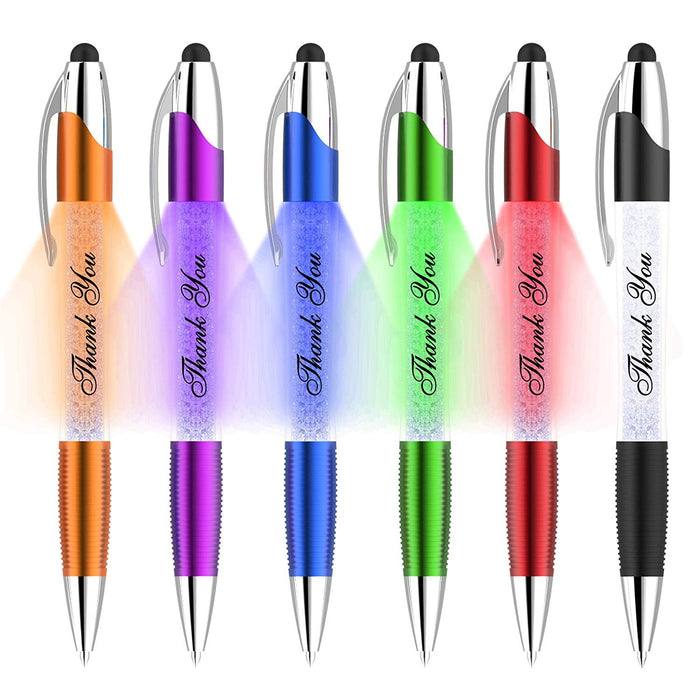 Free Personalization Stylus Pens Bulk-Pen Lights up a Thank You Message- 3 in 1 Stylus+ Ballpoint Pen Barrel Filled with Crystals-Compatible with Most Phones and Touch Screen Devices, 12 Pack