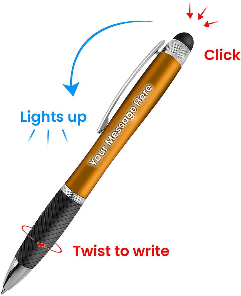Customized Pen Free Laser Engraving - 3 In Ballpoint Pen, Stylus and Light Up Personalized Area - Custom Name, Logo or Gift Message - Velvet Gift Pouch - By Sypen