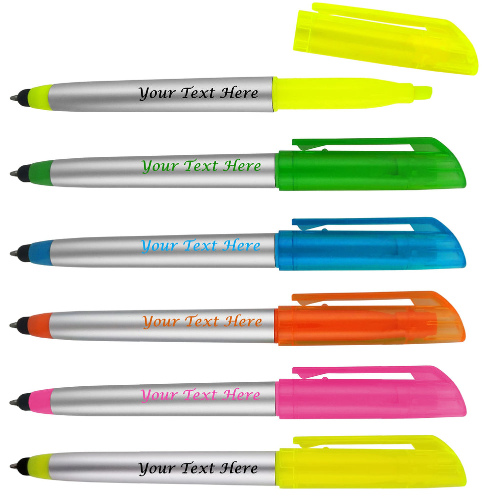 Personalized Pens with Highlighter and Stylus -175 Pack Bulk-Free Imprint - 3 In Highlighter, Ballpoint Pen, and Stylus Combo- add Custom Business Name, Logo or Gift Message-