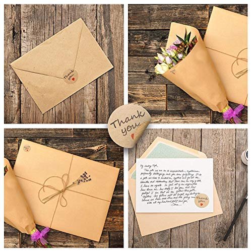 Thank You 1" Inch Roll Round Adhesive Sticker Labels with Red Love Hearts, Natural Paper Kraft, 1000 Stickers