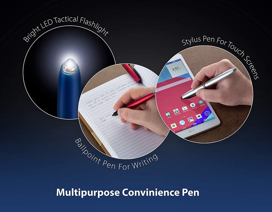 Stylus Pen- Capacitive Stylus, 3-in-1 Metal Pen, Multi-Function,Ballpoint Ink Pen,with LED Flashlight, for Touchscreen Devices, Tablets, iPads, iPhones, 5PK