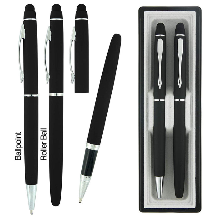 Soft Rubberized Roller & Ballpoint Pen with Stylus for Touchscreen Devices-Gift Box Set - Twist Action Metal Rollerball - Gift Box Included - by SyPen