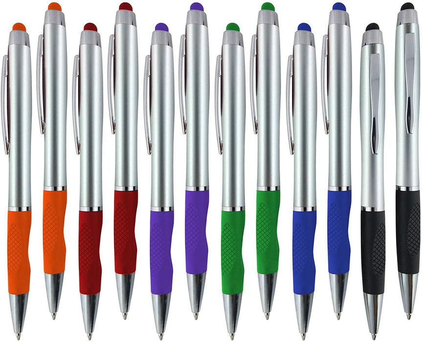 Stylus Pens -Capactive Styli pen with Ballpoint"Blue ink" Writing- Sensitive rubber tip for Your Phone- Samsung Galaxy & most touch screen Devices-Assorted Colors-pen and stylus combo 12 Pack