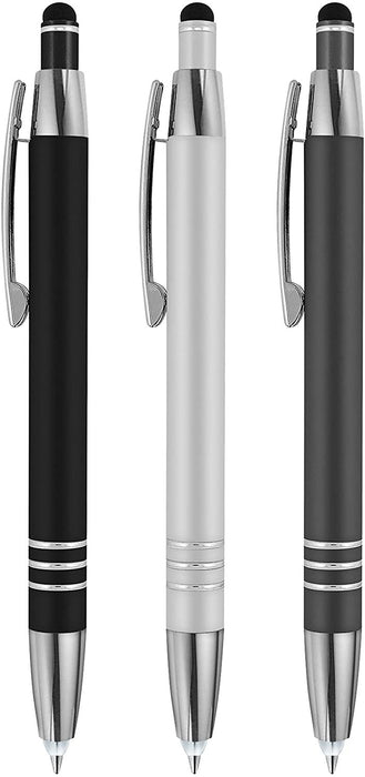 Sypen 3 in 1 Multi-Function Pen with Light for Pilots, Nurses, Doctors Etc. Lighted Tip Pen LED Night Writer Flashlight+Stylus for Touchscreen Devices+Ballpoint Pen, 3 Pack. Colors: Silver+Black+Grey