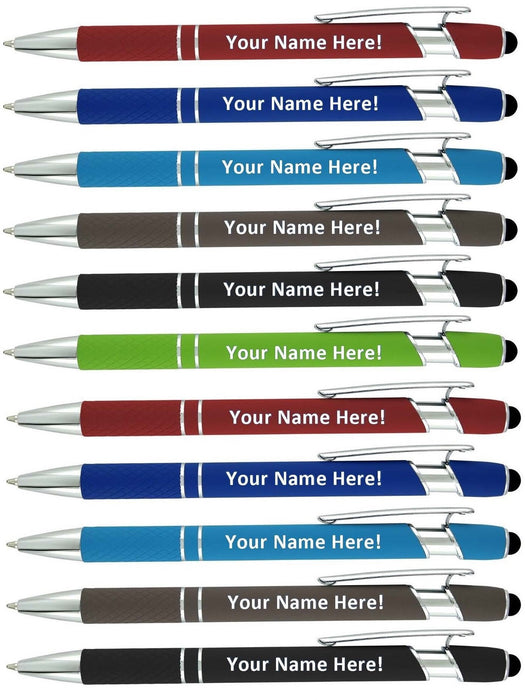 PERSONALIZED STYLUS PENS -85 PACK- CAPACTIVE STYLI PEN WITH BALLPOINT-SOFT RUBBERIZED PEN- SENSITIVE RUBBER TIP FOR YOUR PHONE- COMPATIBLE WITH MOST TOUCH SCREEN DEVICES-ENGRAVED WITH YOUR CUSTOM TEXT