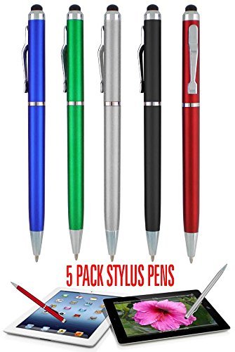 Stylus Pens - 2 in 1 Touch Screen & Writing Pen, Sensitive Stylus Tip - For Your iPad, iPhone, Nook, Samsung Galaxy & More - Assorted Colors, 5 pack