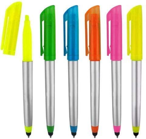 Stylus Ballpoint Pen with Highlighter With Tips, Comes in an array of bright colors, Pack of 5