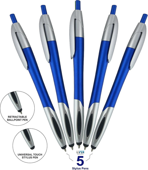 Stylus with Ball Point Pen Compatible with Motorola Xoom, Xyboard, Droid, Samsung Galaxy S IV / S4, Galaxy S III/S3 Compatible with Most Devices,(5 Pack) Blue