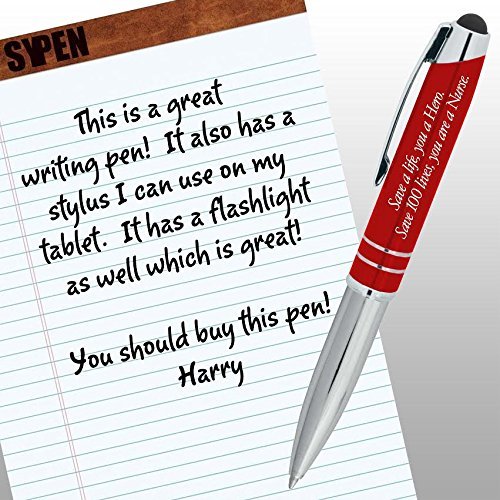 Nurse Gift Pen 3-In-1 Pen,Stylus,and Led light With Engraved Inspirational Quote “Save a Life, You are a Hero, Save 100 Lives You are a Nurse” Black - By SyPen